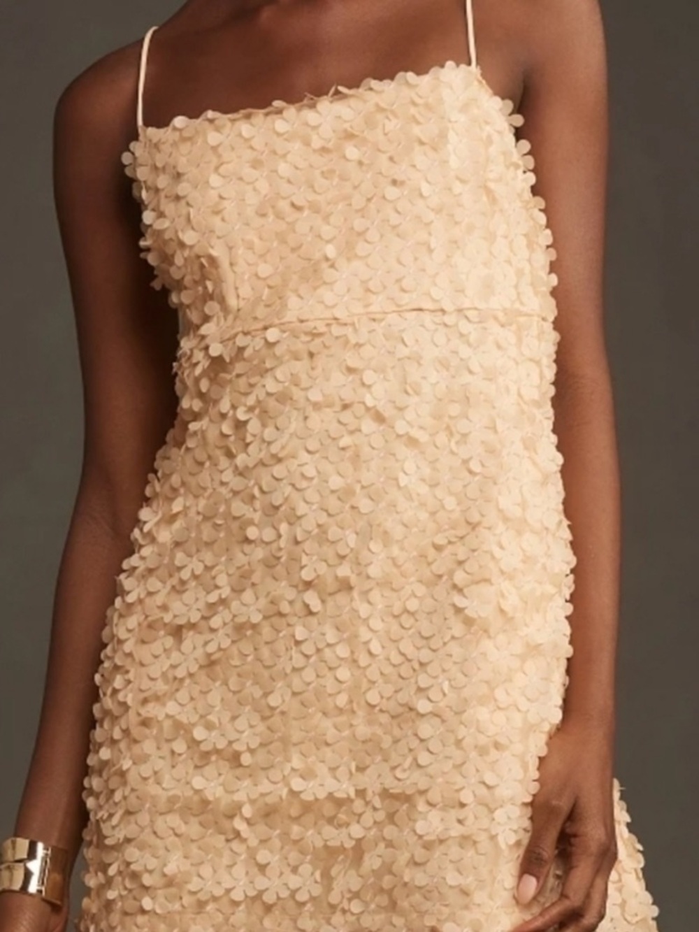 Anthropologie Spaghetti Strap Petal-Embellished peach Cream Dress